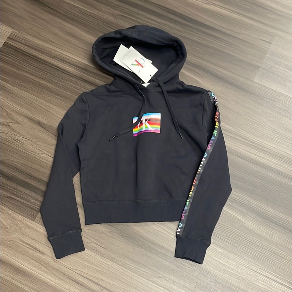 Black Hoodie with Rainbow Detail
